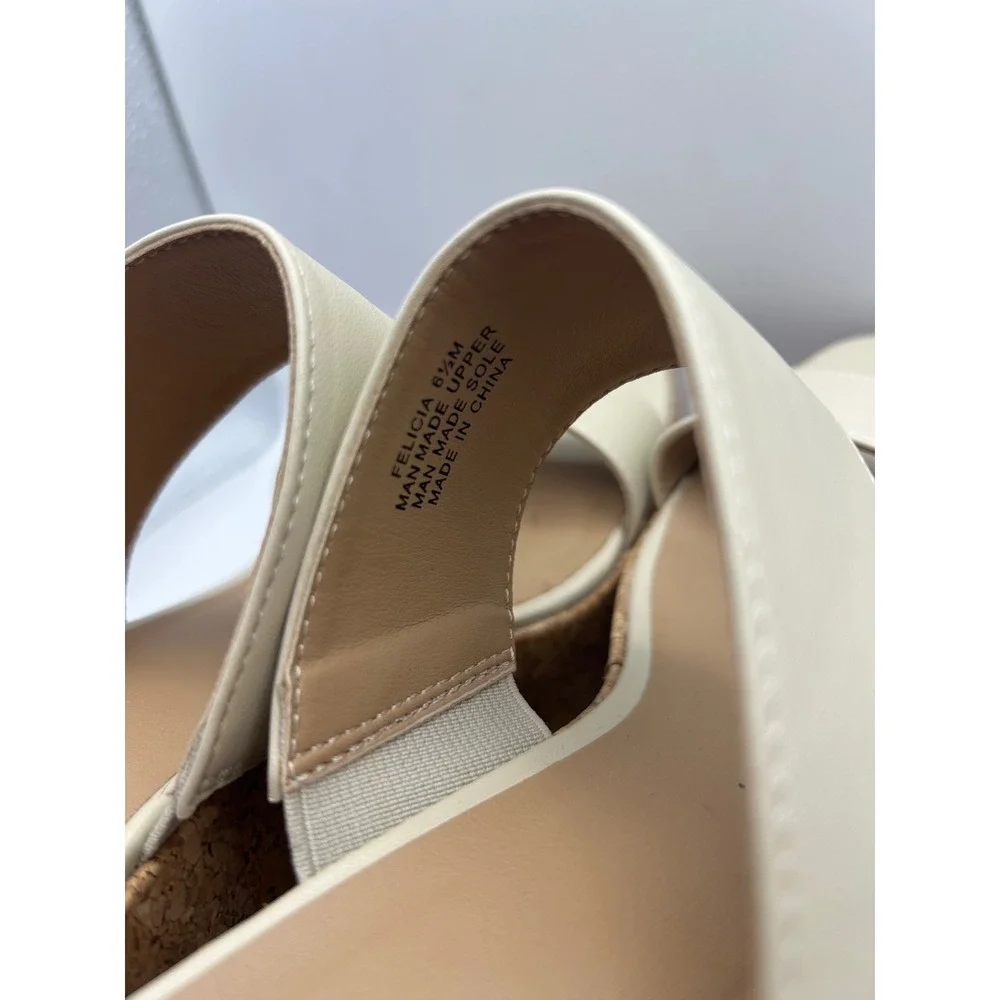 Crown Ivy Felicia Cream Wedge Slide Sandals Women's Size‎ 6.5 M Cork Platform